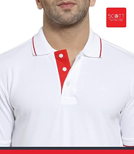 Image of Scott International Men's Organic Cotton Regular Fit Polo T-Shirt (White with Red, 2XL)
