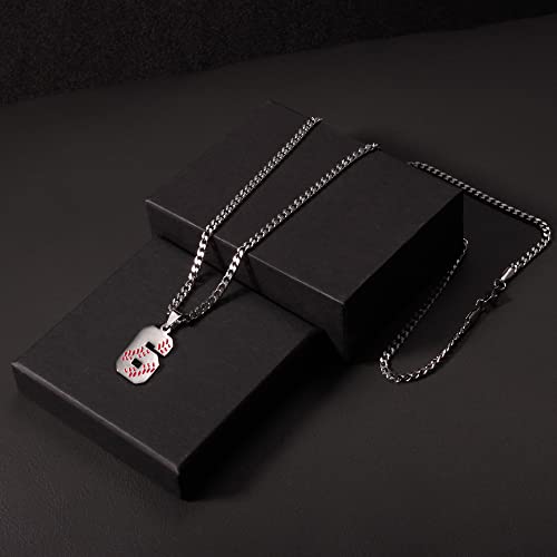 Btysun Baseball Chain Necklaces for Teens Baseball Gifts Dad Husband Number Necklace 6 Pendant Christmas Mens Jewelry - Thumbnail 2