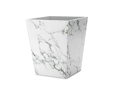 WV Faux Leather Trash Can Wastebasket Faux White Marble Pattern for Home& Office (White Faux Marble)