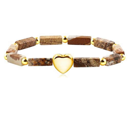 Image of Cuboid Love Elastic Bracelet, Crystal Energy Stone Anxiety Relief Yoga Jewelry for Women Male (Heart-shaped Charm Can Be Customized Name)