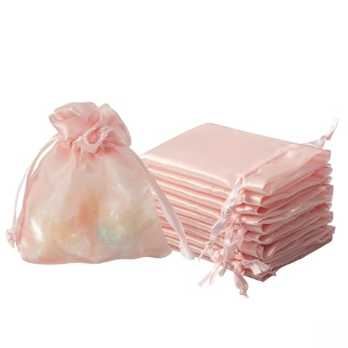 QIANF 20 Pcs Pink Small Organza Bags 3X4 inch for Wedding Favors with Drawstring, Mini Mesh Gift Bags Jewelry Pouch for Candy Bridal Shower Party Favor Baby Shower Christmas
