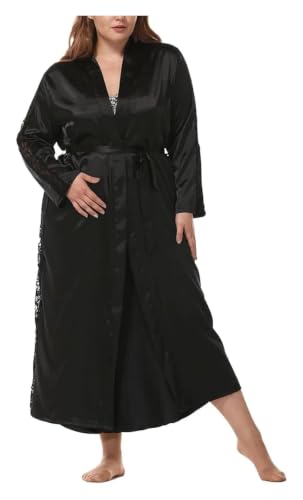 Robe de chambre en satin femme grande taille nuit noire