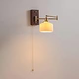  Elksdut Applique da Parete per Testata Letto a Braccio Retrattile con Interruttore a Catena, Illuminazione a Parete con Base in Noce, Applique in Ottone cablato per testiera Camera da Letto Soggiorno