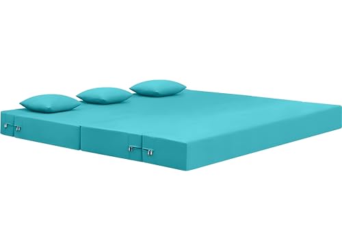 Image of AMATA Instant 3 Seater Foldable Sofa Cum Bed Sky Blue Suede Velvet Fabric with 2 Pillow Perfect for Home Living Office Room and Guests (3 Year Warranty) (Sky Blue, Instant 3 Seater Sofa Cum Bed)