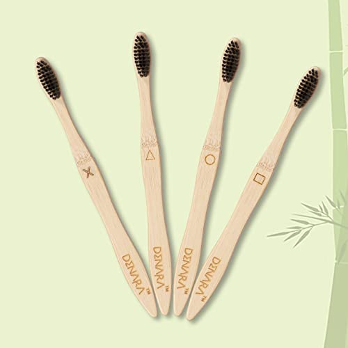 Image of DENARA Bamboo Toothbrush with Charcoal Activated Soft Bristles antibacterial and biodegradable Adult (Pack of 2)