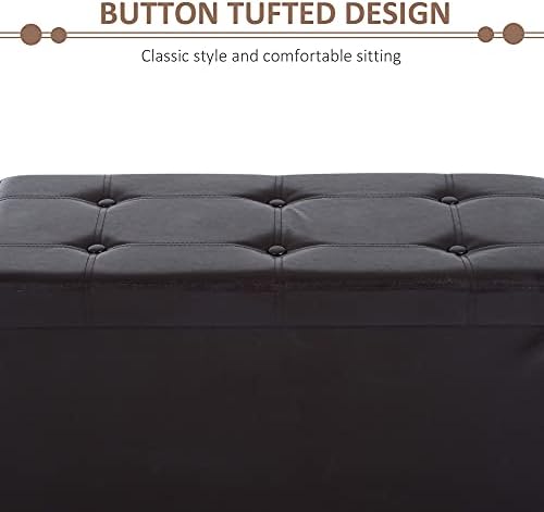 HOMCOM Folding Faux Leather Storage Cube Ottoman Bench Seat PU Rectangular Footrest Stool Box (Brown)