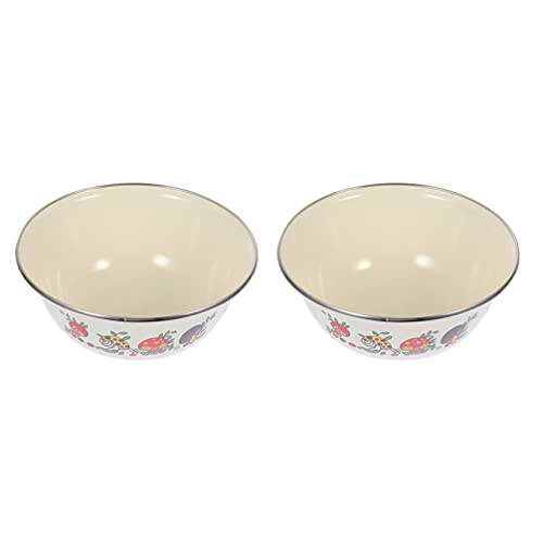 Hemoton Home Decor Wedding Decor 2Pcs Vintage Style Enamel Bowl Oil Pot With Cover Enamel Mixing Bowl Large Salad Serving Bowl Soup Basinsthickened Vegetable Basin (Beige) Home Décor Wedding Decor #TOP4