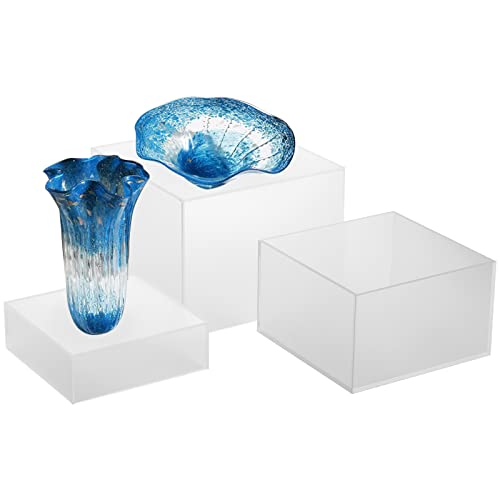 Hacaroa 3 Pack Acrylic Cube Display Riser, Frosted Jewelry Display Box Hollow Bottom, Translucent Nesting Showcase Cupcake Stand For Collectibles, Cosmetics, Dessert, 3 Size #TOP4