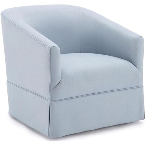 Comfort Pointe Elm Transitional Woven Polyester Fabric Upholstered Skirted 360-Degree Swivel Accent Chair with Narrow Slope Arm, Metal Base, in Sky Blue Finish Cover