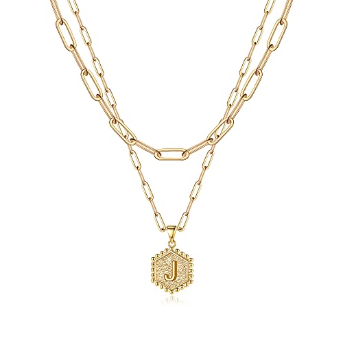 Collier initiales or 14K en couches avec lettre et maillons trombone