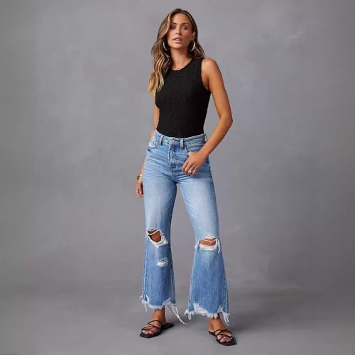 Women's New Wide Leg Pants with Tassel Washed Tie Dyed Ripped Hole High Waisted Jeans Straight Leg Casual Pants for Women2