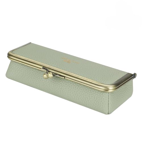 Royal Bagger Genuine Leather Fashion Glasses Case - RFID Blocking, Fashion Pencil Bag with Kiss Lock, Coin Purse for Women (Fresh Green)