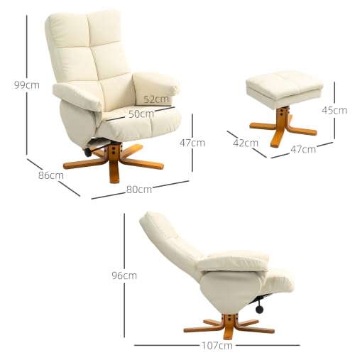 Fauteuil relax avec repose pied HOMCOM pivotant à 360° dossier inclinable PU 80 x 86 x 99 cm crème - vue 4