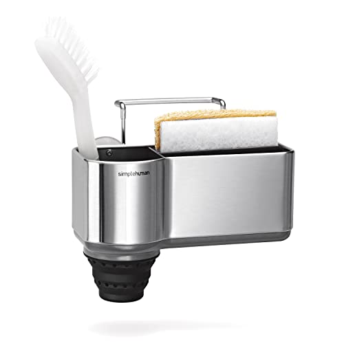 simplehuman Sink Caddy, Sponge Holder for Kitchen Sink with Compartment Dividers, 4 Suction Cups & Wire Ledge Hanger for Secure Mount, Vented Base for Fast Drying, Brushed Stainless Steel by simplehuman - Used condition - US$26.99