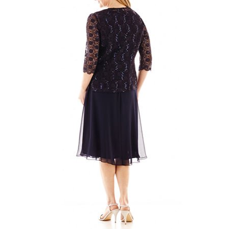 R&M Richards Navy Full Coverage Mother of the Bride Dress #TOP19