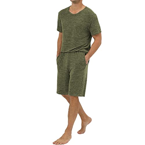 Generico Chándal de hombre camuflaje primavera ropa casual dos piezas camiseta conjunto cuello alto bolsillo riñonera conjunto anti-arrugas negocios Bellutia Oficina Tela Golf, Verde, M