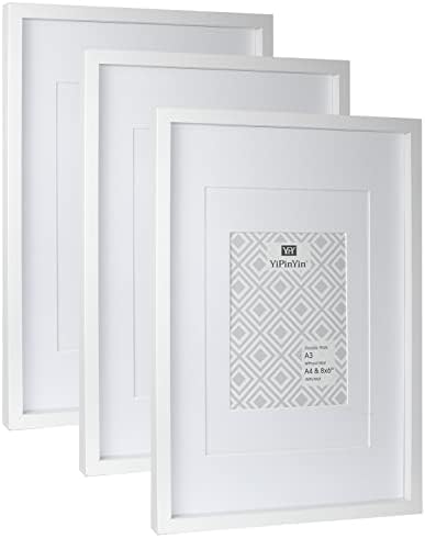 7 x 5 Inch Photo Frames Set Of 3,White Boxed Garllery Picture Frames 5×7 3 Pack With Glass Window for Tabletop or Wallmounted