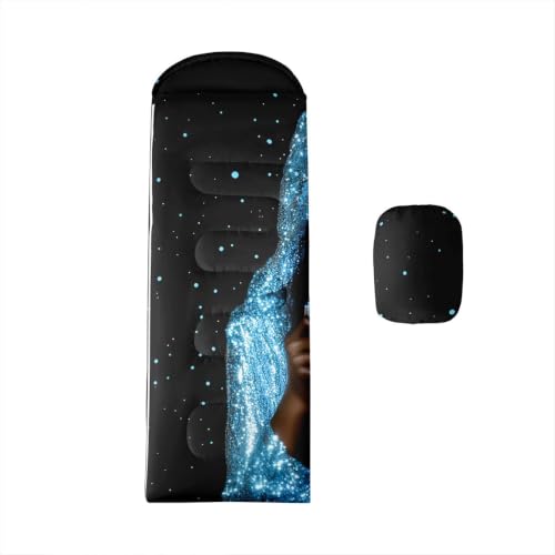 Black Hair Girls Sleeping Bags for Adults Cold Weather 3D Cyan Diamond Printed Backpacking Dreamy Glitter Starry Sky Camping Blanket for Hiking Sleeping Wrap Room Decor Aesthetic Sleep Bag
