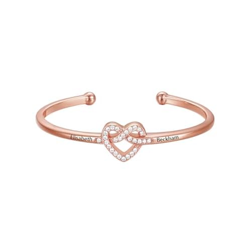 Custom4U Personalized Infinity Bracelets for Women Stack Birthstone Bracelet Engraved Name Open Cuff Bracelet Adjustable Mothers Day Valentines Birthday Jewelry Gifts for Women Mom Wife (Gif