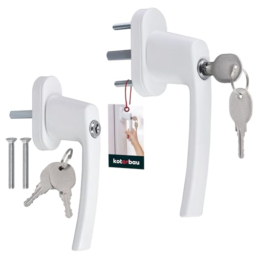 KOTARBAU® 2er Set Fenstergriff abschließbar Weiß Aluminium pulverbeschichtet Fenstergriff mit Schloss abschließbare Fenstergriffe Stift 35mm Fensterschloss Kindersicherung Fenstergriffe abschliessbar
