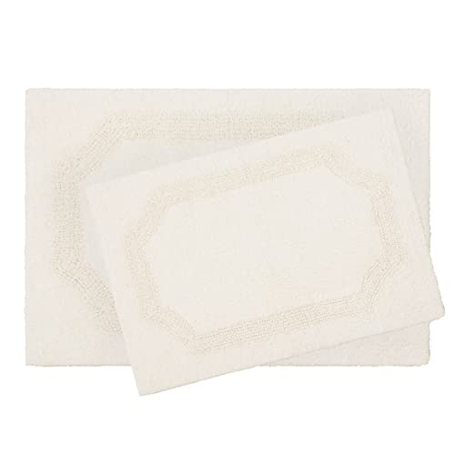 Laura Ashley Reversible Cotton 2-Piece Bath Mat Set, Ivory #TOP5
