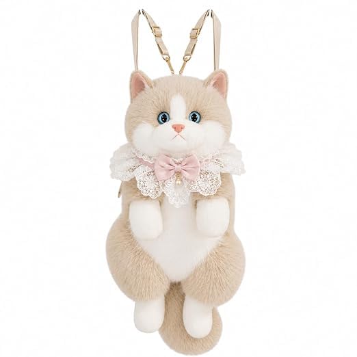 harshit enterprise STEFLON Cute Cat Plush Backpack with Meow Sound – Realistic Stuffed Kitty Bag for Girls, Soft Fluffy Animal Backpack Purse, Adjustable Strap Shoulder & Crossbody Bag for Women-picture-12