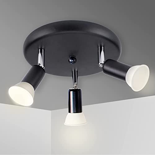Sweier Black Ceiling Spotlights, 5W GU10 Adjustable Arm Kitchen Lights Ceiling 3 Way Warm White 3000K