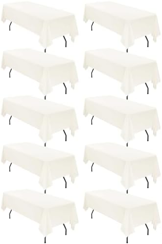 10 Pack 60 x 126 Inch Tablecloth, Ivory Tablecloth for 8 Feet Rectangle Tables, Stain and Wrinkle Resistant Washable Fabric Table Cloth for Wedding Party Dining Table Buffet Parties Camping