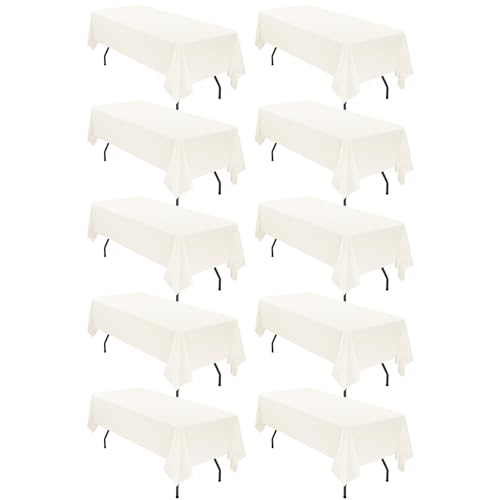 10 Pack 60 x 126 Inch Tablecloth, Ivory Tablecloth for 8 Feet Rectangle Tables, Stain and Wrinkle Resistant Washable Fabric Table Cloth for Wedding Party Dining Table Buffet Parties Camping
