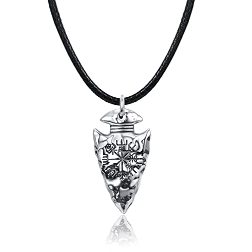 KINGWHYTE Viking Necklace Arrowhead Pendant Protection Talisman Nordic Vegvisir Jewelry Gift for Men Women…, Sterling Silver, No Gemstone