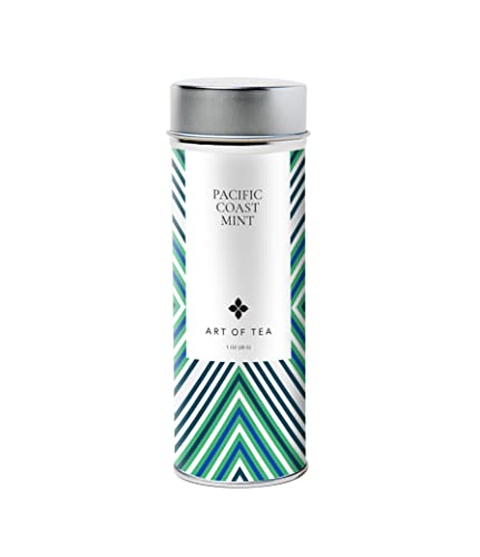 Art of Tea Pacific Coast Mint Tea, Refreshing 1oz Loose Leaf Tea Tin, Organic Loose Leaf Peppermint &amp; Spearmint Herbal Tea, Caffeine Free Mint Tea for Digestion &amp; Relaxation