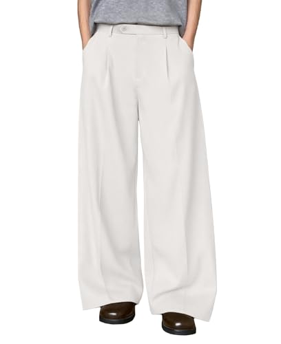 Susclude Mens Baggy Wide Leg Pants Pleated Loose Fit Dress