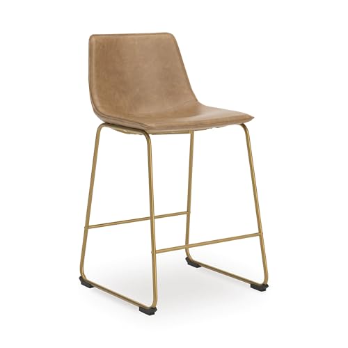 Signature Design by Ashley Lexadine Contemporary Bar Height Bar Stool with Faux Leather Upholstery, Set of 2, Light Brown & Gold by Signature Design by Ashley - Used condition - Image 4