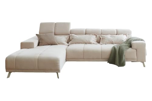 Home4You Ecksofa - 285 x 201 cm - Creme - Feincord - elektr. Sitztiefenverstellung