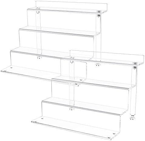 NIUBEE Acrylic Riser Display Shelf, 2 Pack Clear Display Stand for Amiibo Funko POP Figures,4 Tier Cupcakes Stand Perfume Organizer and Storage (Large)