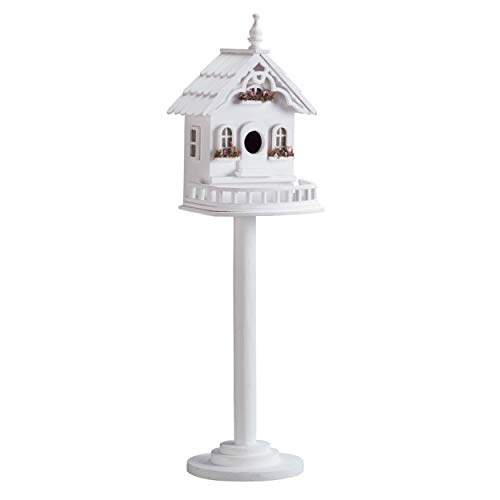 Zingz & Thingz Roses in Bloom Collection Elegant Freestanding Victorian Birdhouse, 9.375x8.375x29.25, White