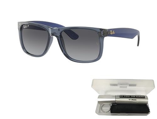 Ray-Ban RB4165 Sunglasses Bundle: RB 4165 JUSTIN 6596T3 Justin Transparent Blue Grey G and Eyewear Cleaning Kit2