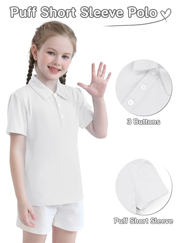 Image of QBK 2T to Youth Girls' Puff Short Sleeve Polo Toddler School Uniform Pique Polo Kids Collared Golf Shirt