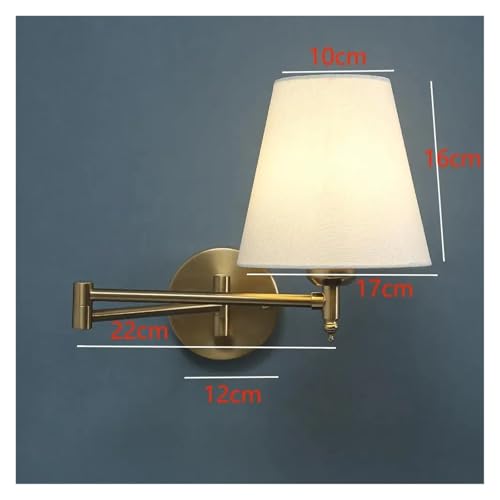 Lámpara de pared LED dorada con brazo oscilante y pantalla de tela 2