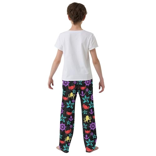 Anchor Crab Octopus Boys Long Pants Soft Trousers Elastic Waist Kids Lounge Bottoms with Pockets S-XL3