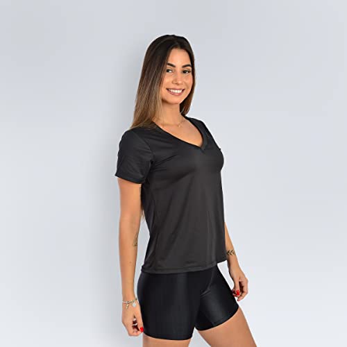 Camiseta Dry Fit Feminina Manga Curta Fitness Cor:Preto;Tamanho:G