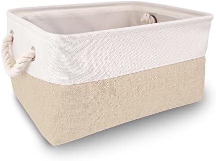 Mangata Storage Boxes, Small Fabric Storage Baskets with Rope Handles for Cupboards, Shelves, Wardrobe, Toys, Clothes ( Foldable, Grey White)