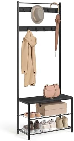 VASAGLE Coat Rack, Hall Tree with Shoe Storage Bench, 3-in-1, Ste...