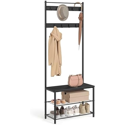VASAGLE Coat Rack, Hall Tree with Shoe Storage Bench, Entryway Bench with Shoe Storage, 3-in-1, Steel Frame Cover