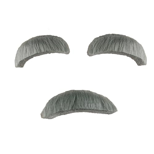 Old Man Mustache and Eyebrows - Old Man Bushy Stick On Fake Grey Eyebrows and Moustache Set Kit for Men, Women and Children