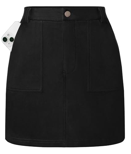 Kate Kasin Mini Black Skirt for Women, High Waisted Suede Skirt, Fall Pencil Skirts with Pockets 2026 Winter Skirts L