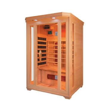 PureHaven Infrarotkabine 120x105x190 cm aus kanadischem Hemlock-Holz Bluetooth-Soundsystem Timer Lichttherapie in 4 Farben digitale Steuerung
