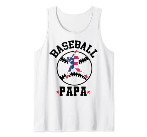 Baseball Papa USA Flag Tee Coach Father's Day 4th of July Tank Top
