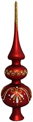 Christmas Tree Topper – Unique Collection of Blown Glass Xmas Tree Finials – Mouth-Blown, Hand-Painted Treetop Glass Season Decorations, Classic Red Christmas Tree Topper, 10 inch, Fascination Red
