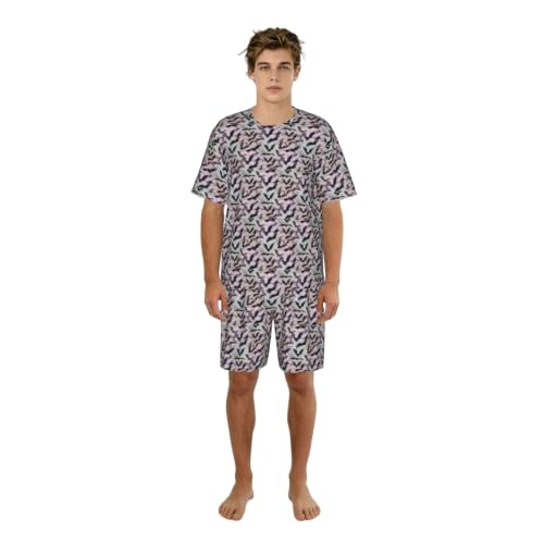 Pyjama court homme motif chauve-souris gris d'Halloween en coton confortable pour nuit thématisée